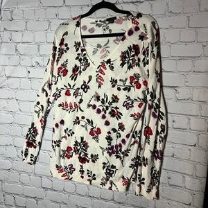Ann Taylor Floral Print Top - Cream and dark Pink